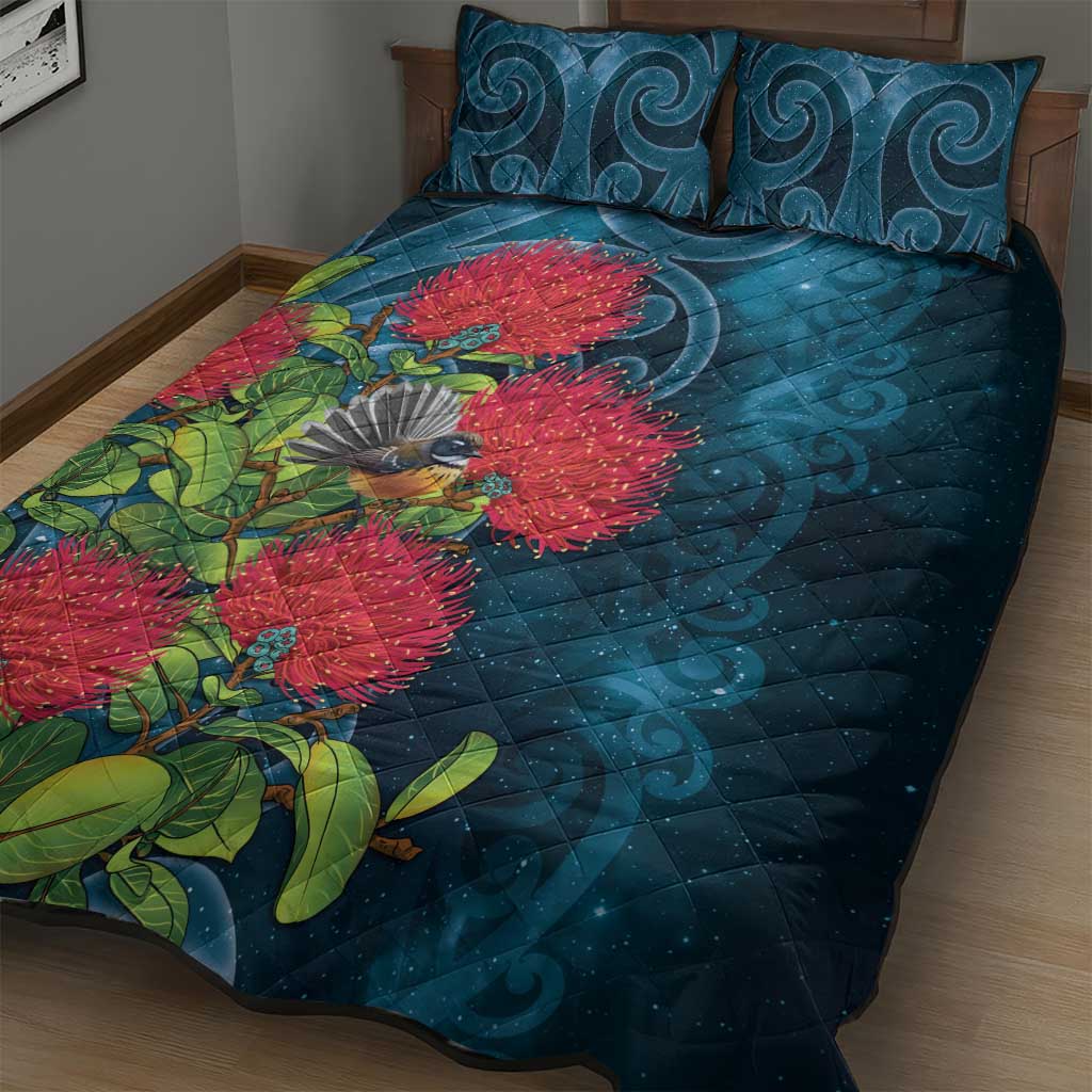 New Zealand Matariki Piwakawaka Quilt Bed Set Maori Koru With Pohutukawa Flowers LT05 - Polynesian Pride