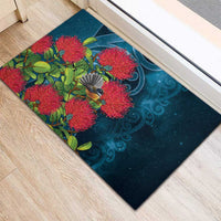 New Zealand Matariki Piwakawaka Rubber Doormat Maori Koru With Pohutukawa Flowers LT05 - Polynesian Pride