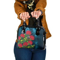 New Zealand Matariki Piwakawaka Shoulder Handbag Maori Koru With Pohutukawa Flowers LT05 One Size Dark Teal - Polynesian Pride