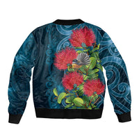New Zealand Matariki Piwakawaka Sleeve Zip Bomber Jacket Maori Koru With Pohutukawa Flowers LT05 - Polynesian Pride
