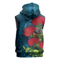New Zealand Matariki Piwakawaka Sleeveless Hoodie Maori Koru With Pohutukawa Flowers LT05 - Polynesian Pride