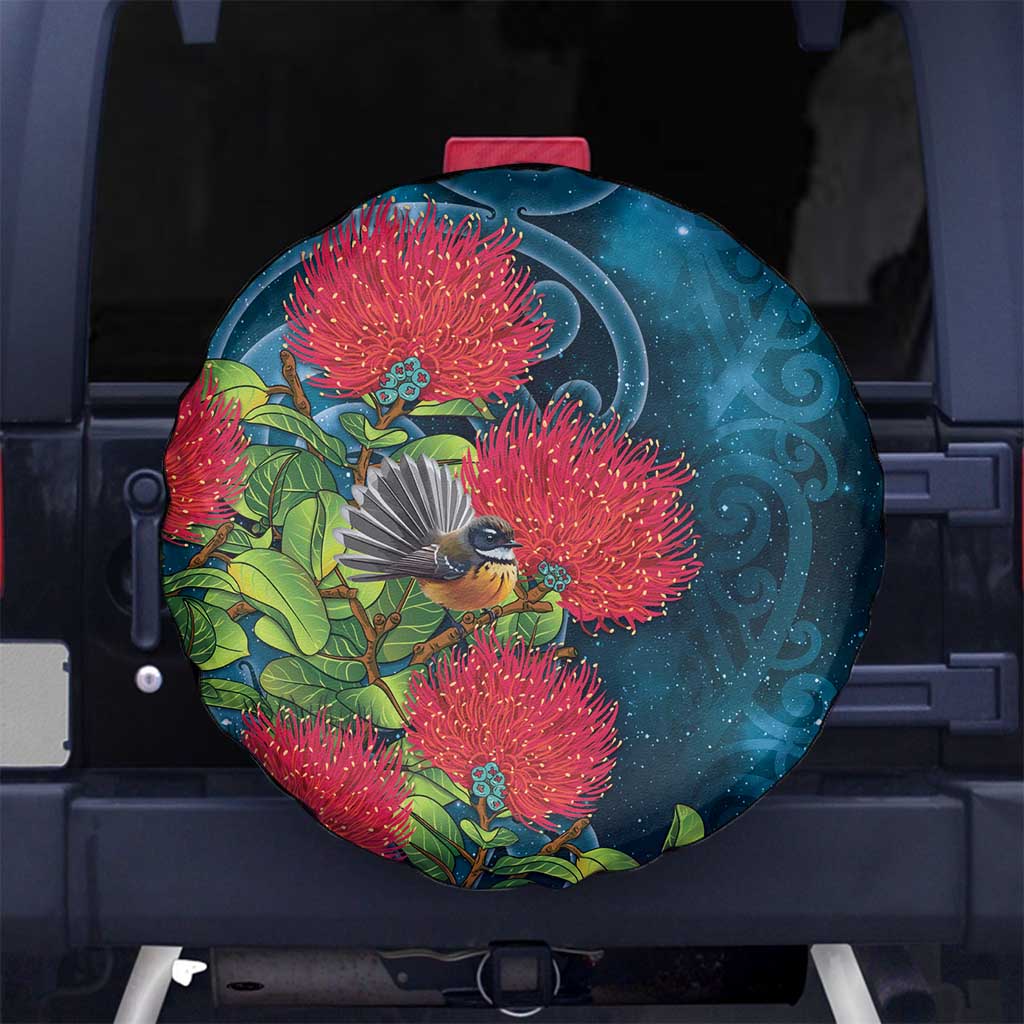 New Zealand Matariki Piwakawaka Spare Tire Cover Maori Koru With Pohutukawa Flowers