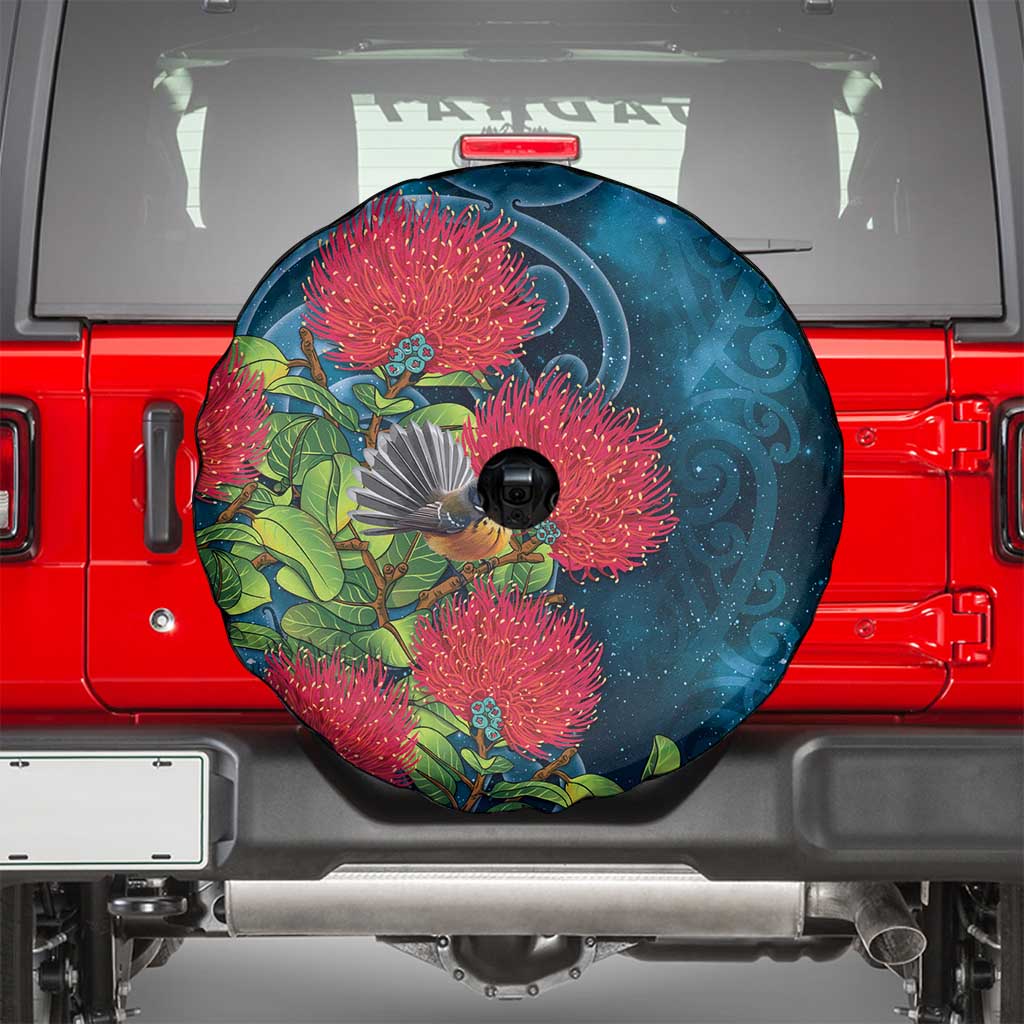 New Zealand Matariki Piwakawaka Spare Tire Cover Maori Koru With Pohutukawa Flowers