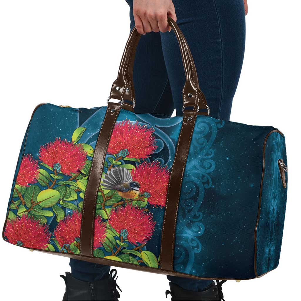 New Zealand Matariki Piwakawaka Travel Bag Maori Koru With Pohutukawa Flowers