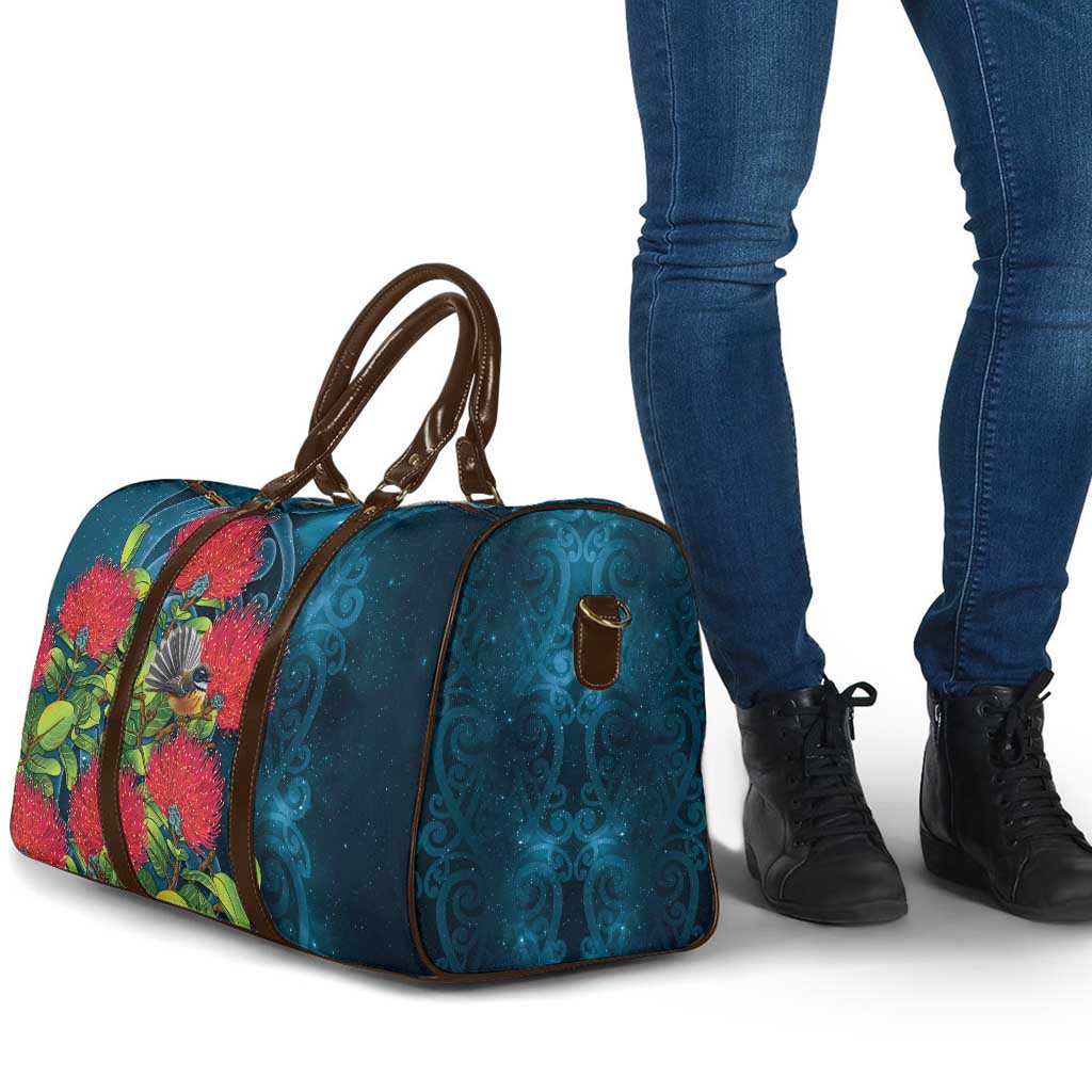 New Zealand Matariki Piwakawaka Travel Bag Maori Koru With Pohutukawa Flowers