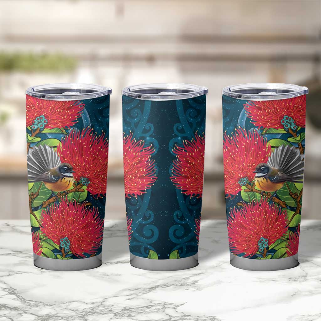 New Zealand Matariki Piwakawaka Tumbler Cup Maori Koru With Pohutukawa Flowers