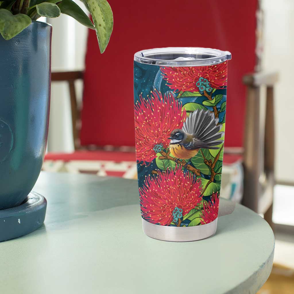 New Zealand Matariki Piwakawaka Tumbler Cup Maori Koru With Pohutukawa Flowers