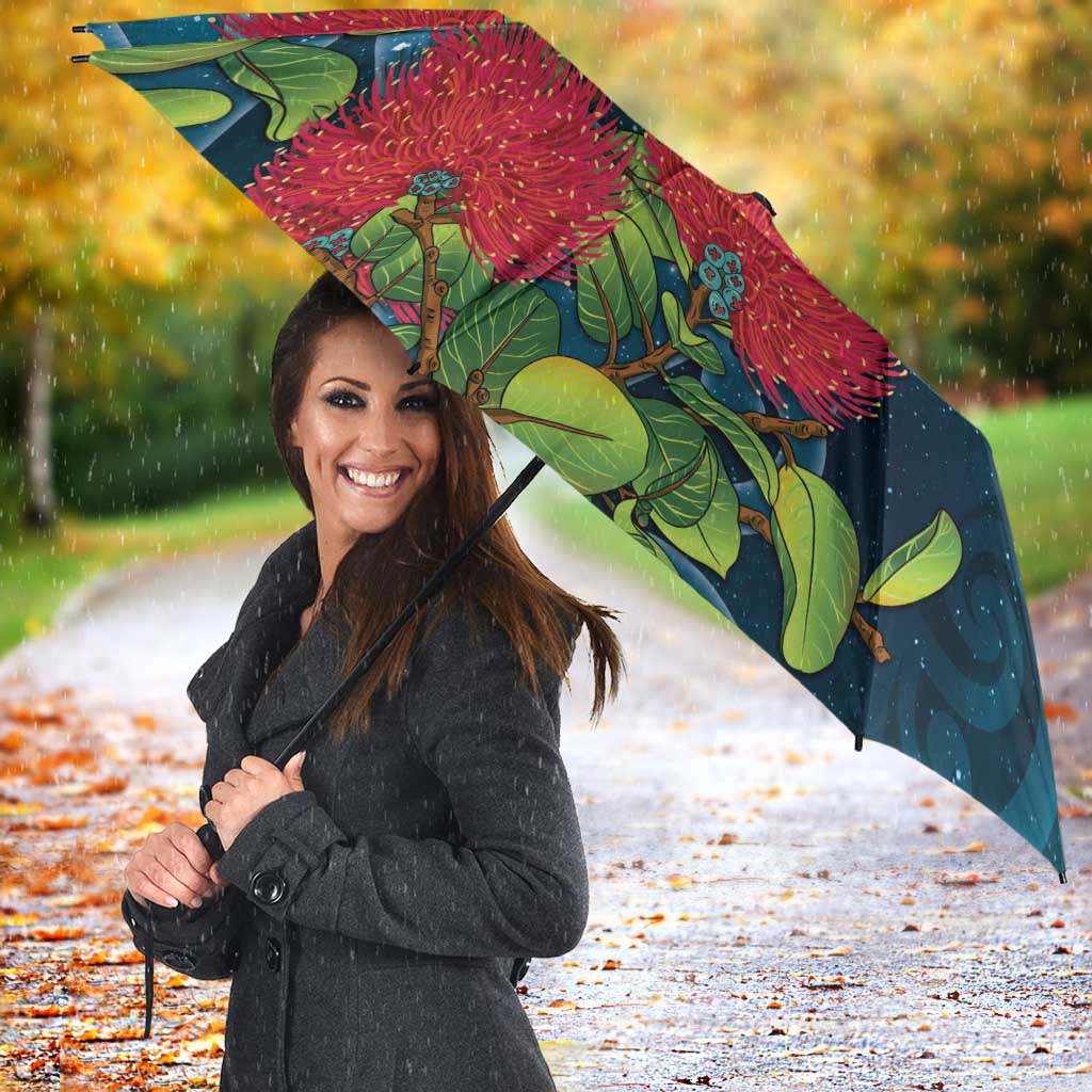 New Zealand Matariki Piwakawaka Umbrella Maori Koru With Pohutukawa Flowers LT05 - Polynesian Pride