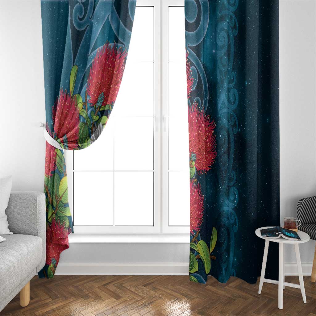 New Zealand Matariki Piwakawaka Window Curtain Maori Koru With Pohutukawa Flowers LT05 - Polynesian Pride
