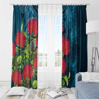 New Zealand Matariki Piwakawaka Window Curtain Maori Koru With Pohutukawa Flowers LT05 - Polynesian Pride