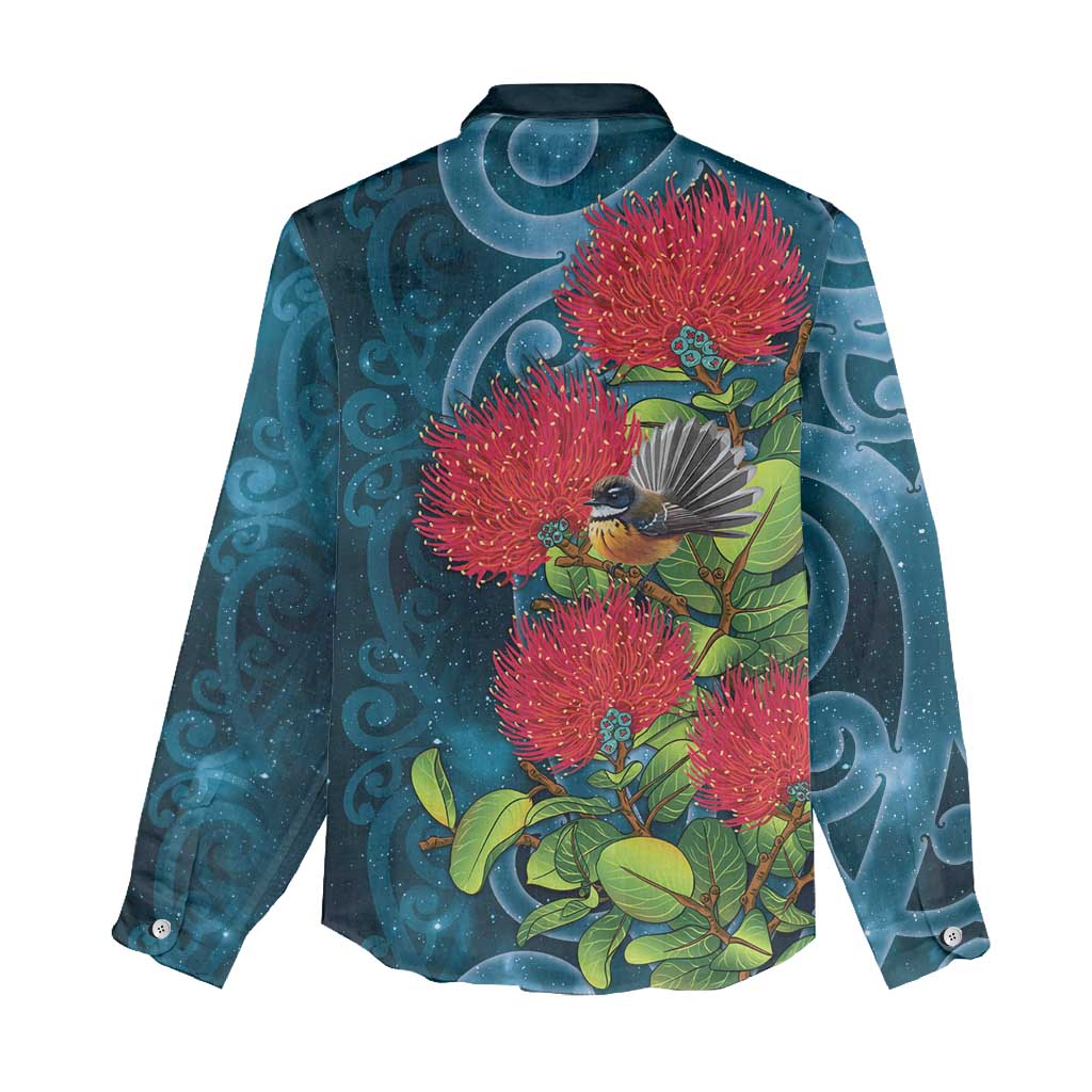 New Zealand Matariki Piwakawaka Women Casual Shirt Maori Koru With Pohutukawa Flowers LT05 - Polynesian Pride