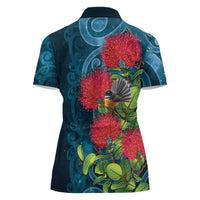 New Zealand Matariki Piwakawaka Women Polo Shirt Maori Koru With Pohutukawa Flowers LT05 - Polynesian Pride