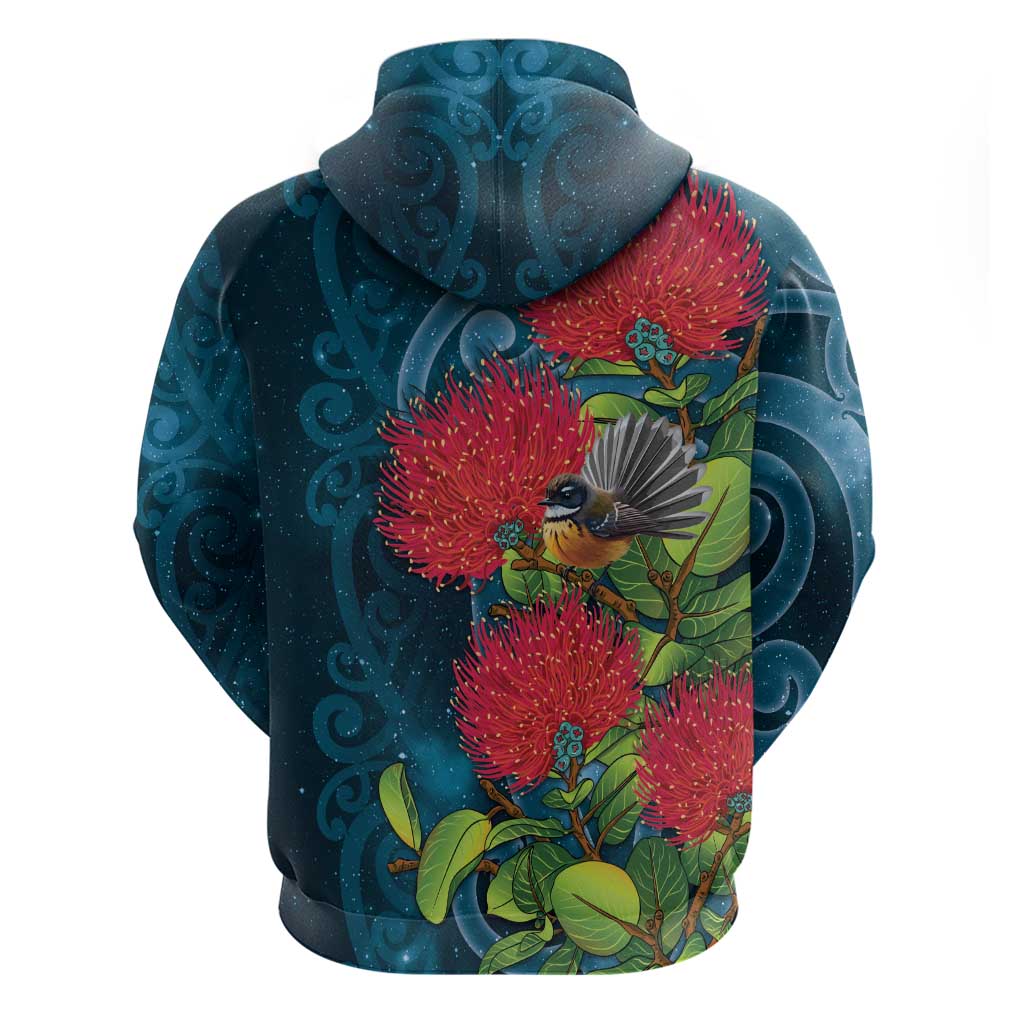 New Zealand Matariki Piwakawaka Zip Hoodie Maori Koru With Pohutukawa Flowers