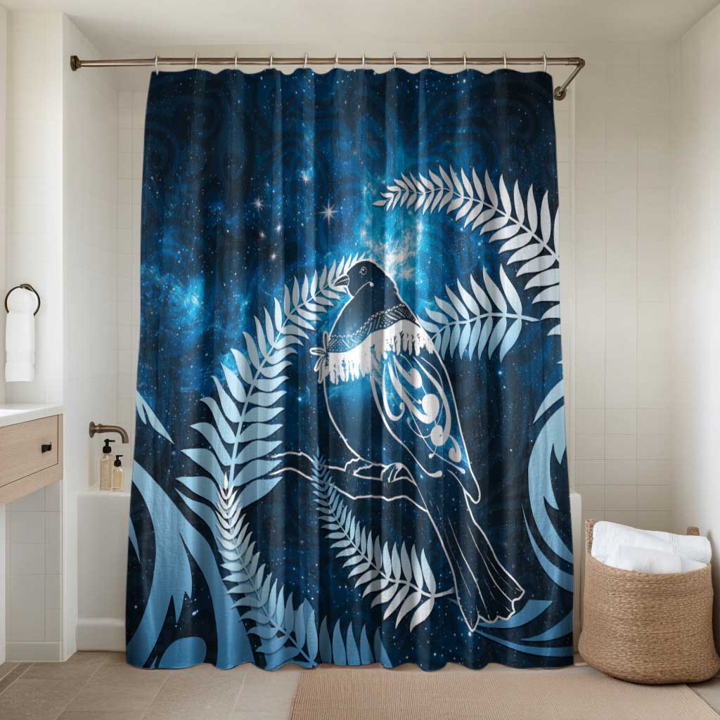 New Zealand Matariki Bathroom Set Pigeon Kereru Maori Fern Art LT05 Shower Curtain Only Blue - Polynesian Pride