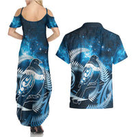 New Zealand Matariki Couples Matching Summer Maxi Dress and Hawaiian Shirt Pigeon Kereru Maori Fern Art LT05 - Polynesian Pride