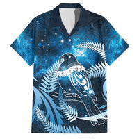 New Zealand Matariki Family Matching Off The Shoulder Long Sleeve Dress and Hawaiian Shirt Pigeon Kereru Maori Fern Art LT05 Dad's Shirt - Short Sleeve Blue - Polynesian Pride