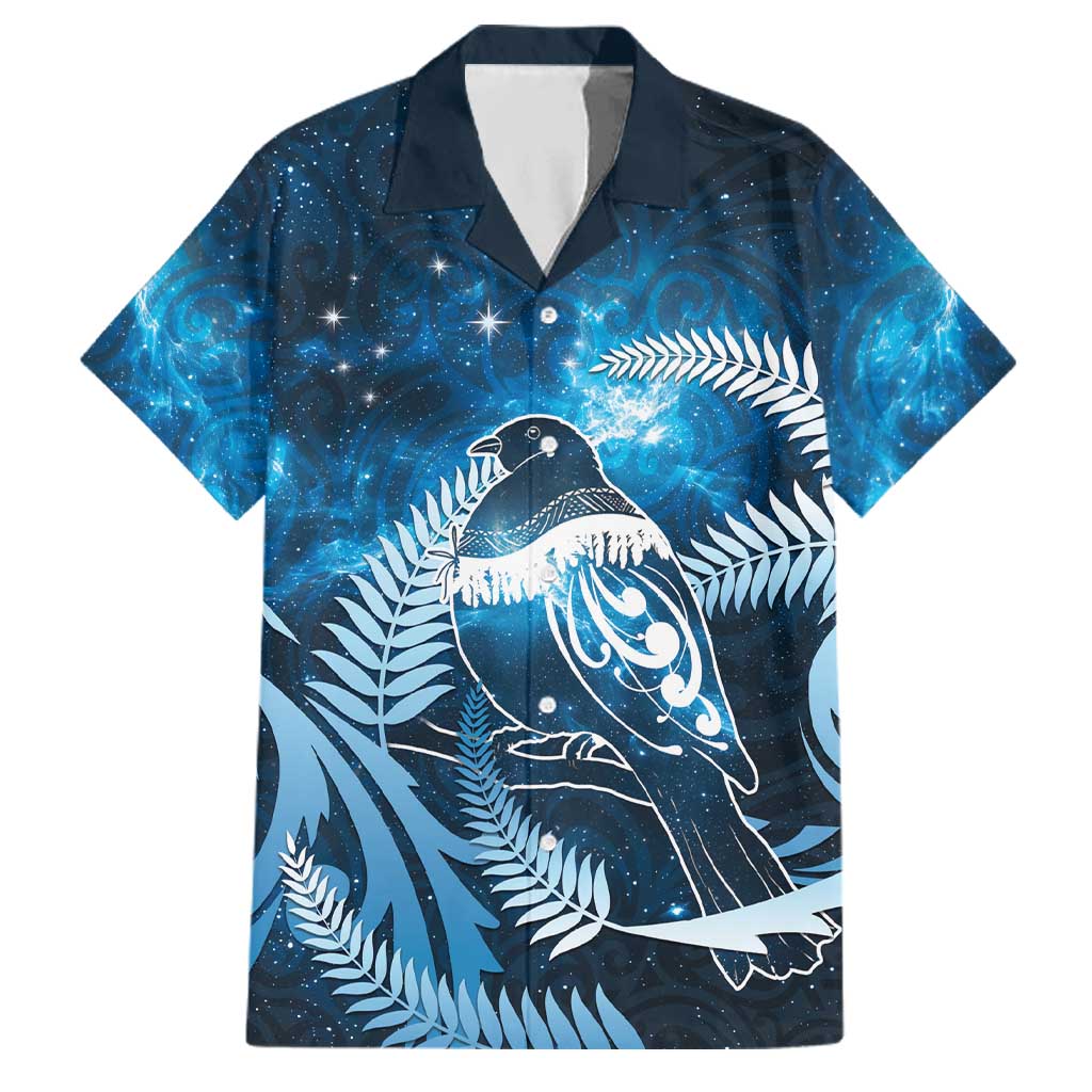 New Zealand Matariki Family Matching Off Shoulder Maxi Dress and Hawaiian Shirt Pigeon Kereru Maori Fern Art LT05 Dad's Shirt - Short Sleeve Blue - Polynesian Pride