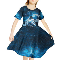 New Zealand Matariki Kid Short Sleeve Dress Pigeon Kereru Maori Fern Art LT05 - Polynesian Pride