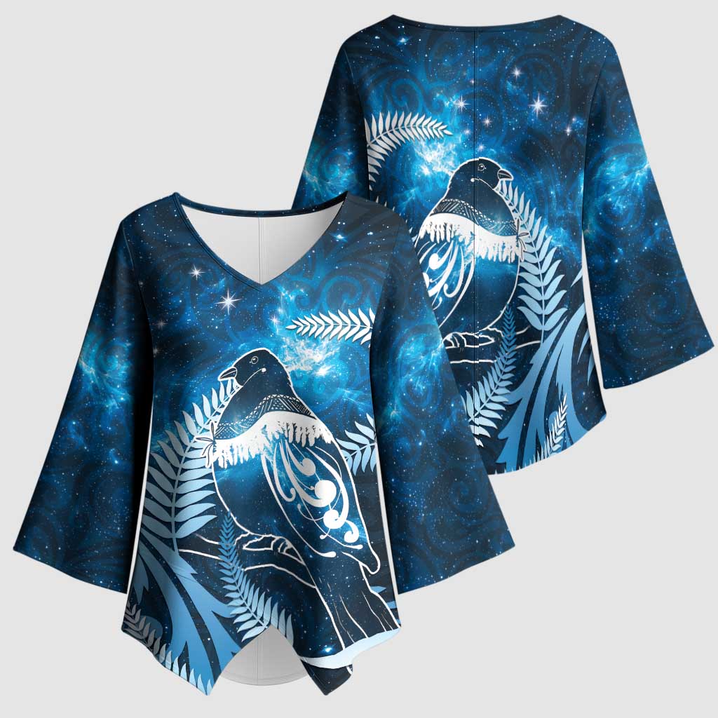 New Zealand Matariki Kimono Sleeve Blouse Pigeon Kereru Maori Fern Art