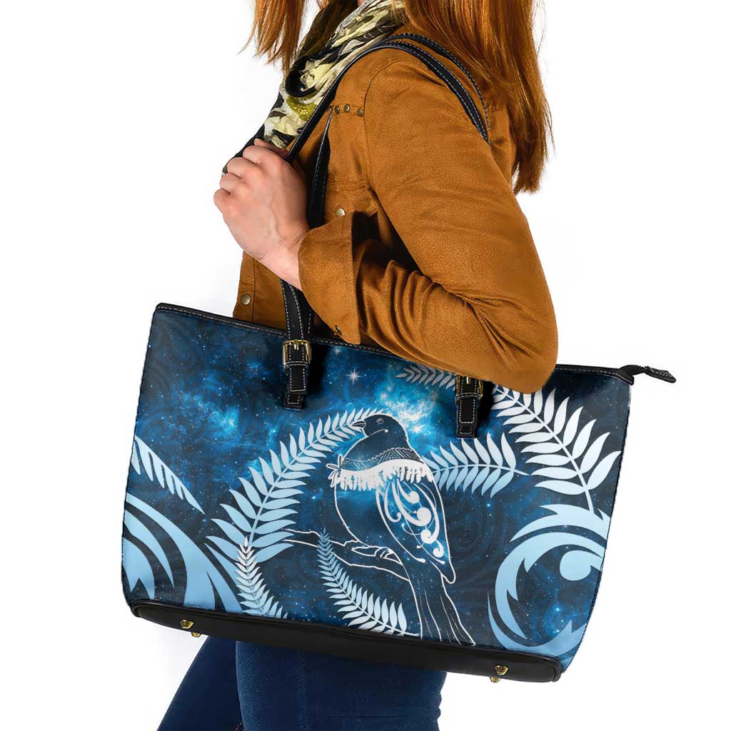 New Zealand Matariki Leather Tote Bag Pigeon Kereru Maori Fern Art