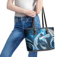 New Zealand Matariki Leather Tote Bag Pigeon Kereru Maori Fern Art