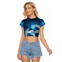 New Zealand Matariki Raglan Cropped T Shirt Pigeon Kereru Maori Fern Art