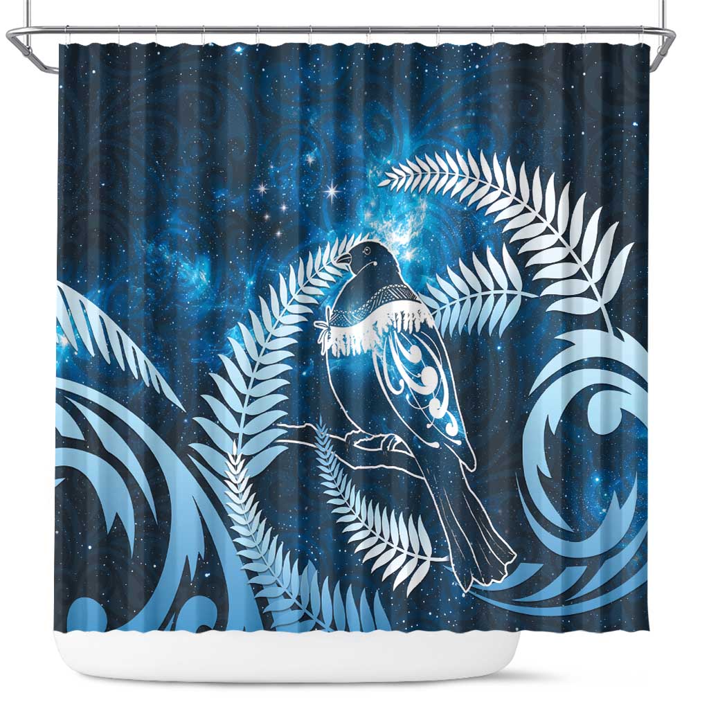 New Zealand Matariki Shower Curtain Pigeon Kereru Maori Fern Art