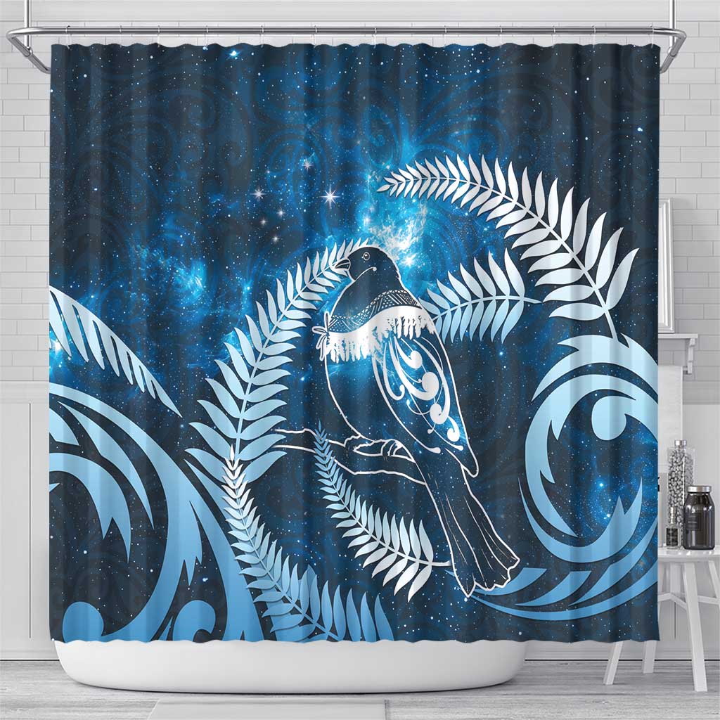 New Zealand Matariki Shower Curtain Pigeon Kereru Maori Fern Art
