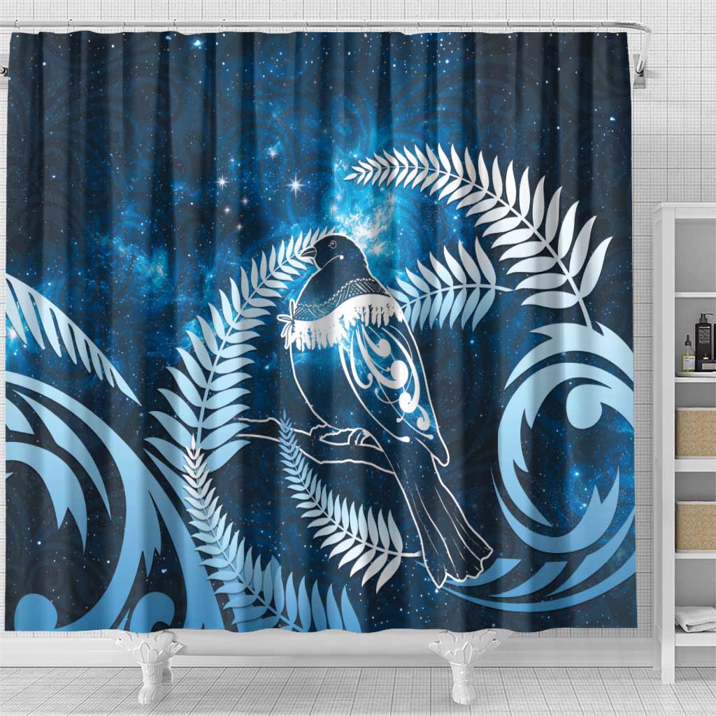 New Zealand Matariki Shower Curtain Pigeon Kereru Maori Fern Art
