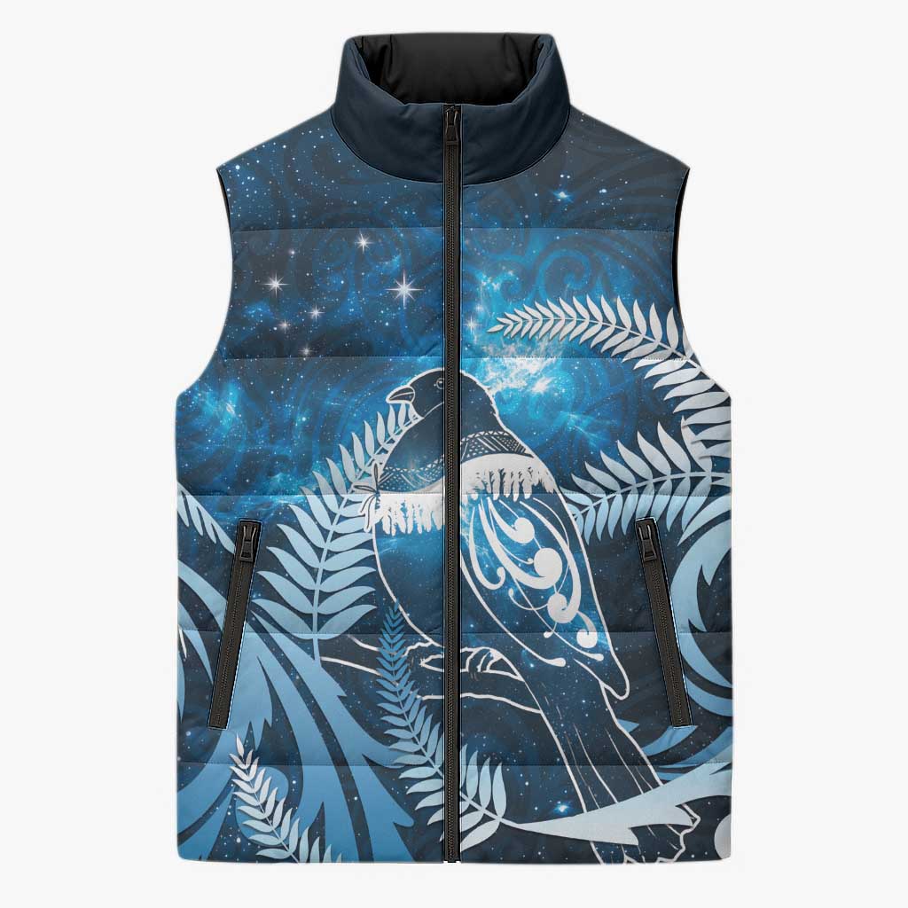 New Zealand Matariki Sleeveless Puffer Jacket Pigeon Kereru Maori Fern Art LT05 Unisex Blue - Polynesian Pride