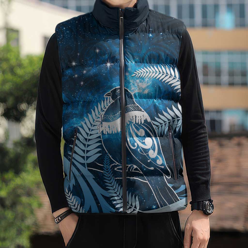 New Zealand Matariki Sleeveless Puffer Jacket Pigeon Kereru Maori Fern Art LT05 - Polynesian Pride