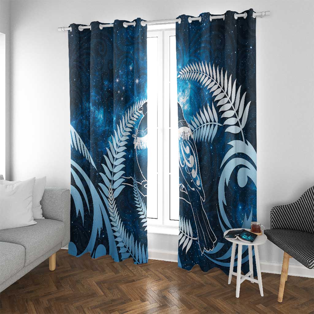 New Zealand Matariki Window Curtain Pigeon Kereru Maori Fern Art LT05 With Grommets Blue - Polynesian Pride