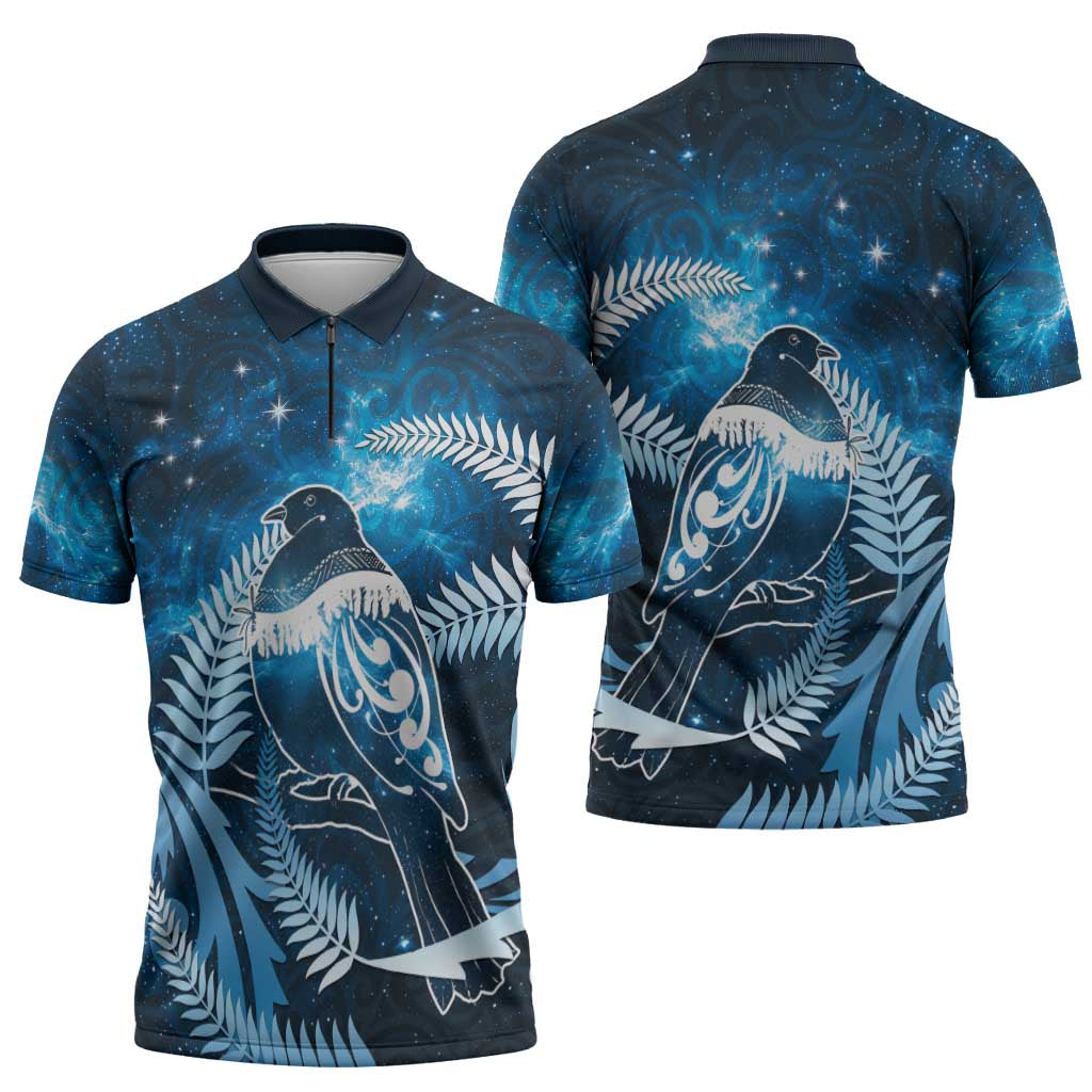 New Zealand Matariki Zipper Polo Shirt Pigeon Kereru Maori Fern Art LT05 - Polynesian Pride