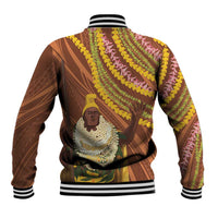 Hawaii King Kamehameha Baseball Jacket Hawaiian Kakau Pattern With Leis