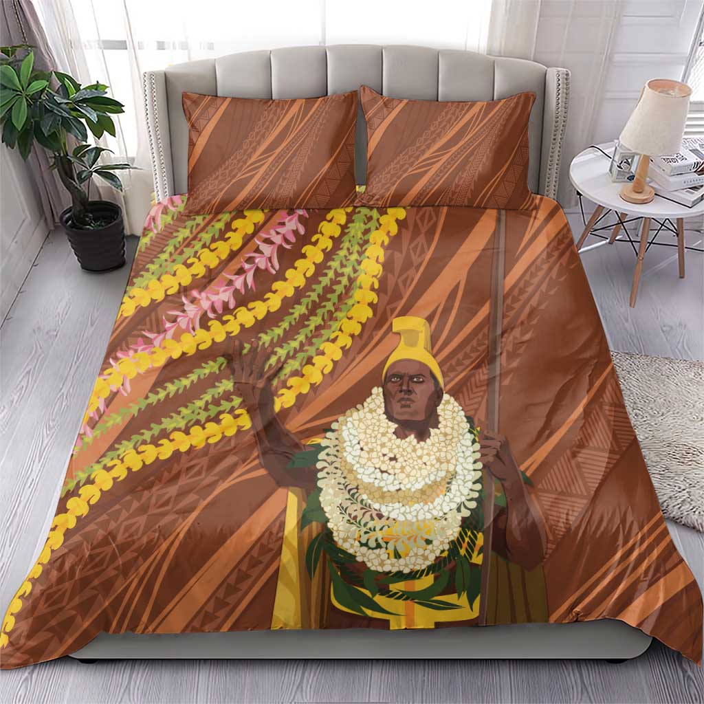 Hawaii King Kamehameha Bedding Set Hawaiian Kakau Pattern With Leis LT05 - Polynesian Pride