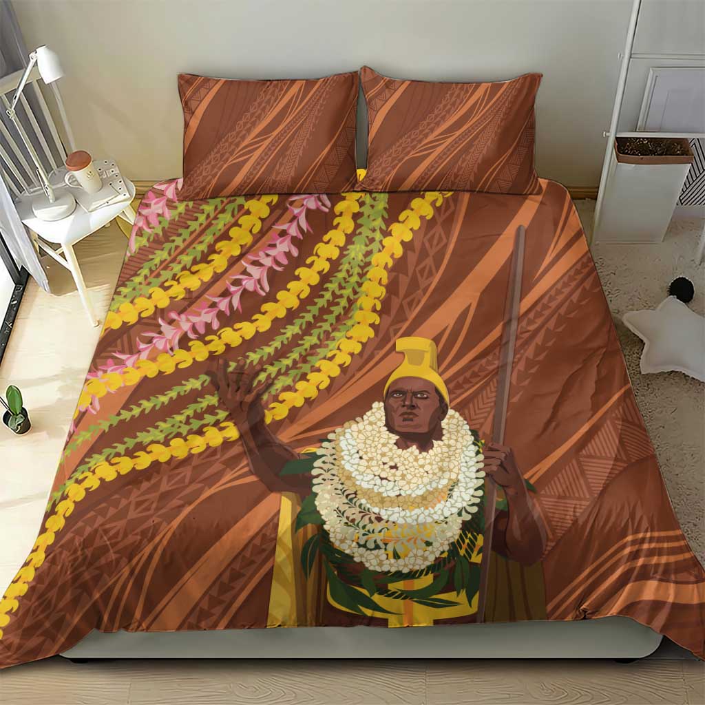 Hawaii King Kamehameha Bedding Set Hawaiian Kakau Pattern With Leis LT05 - Polynesian Pride