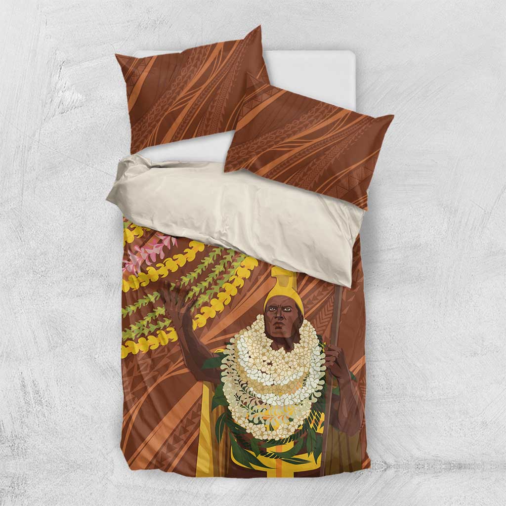 Hawaii King Kamehameha Bedding Set Hawaiian Kakau Pattern With Leis LT05 US Twin 172cm x 218cm Brown - Polynesian Pride