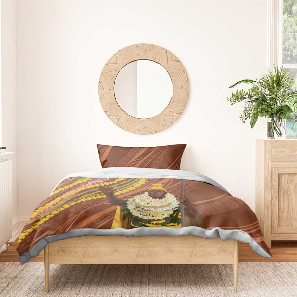 Hawaii King Kamehameha Bedding Set Hawaiian Kakau Pattern With Leis LT05 - Polynesian Pride