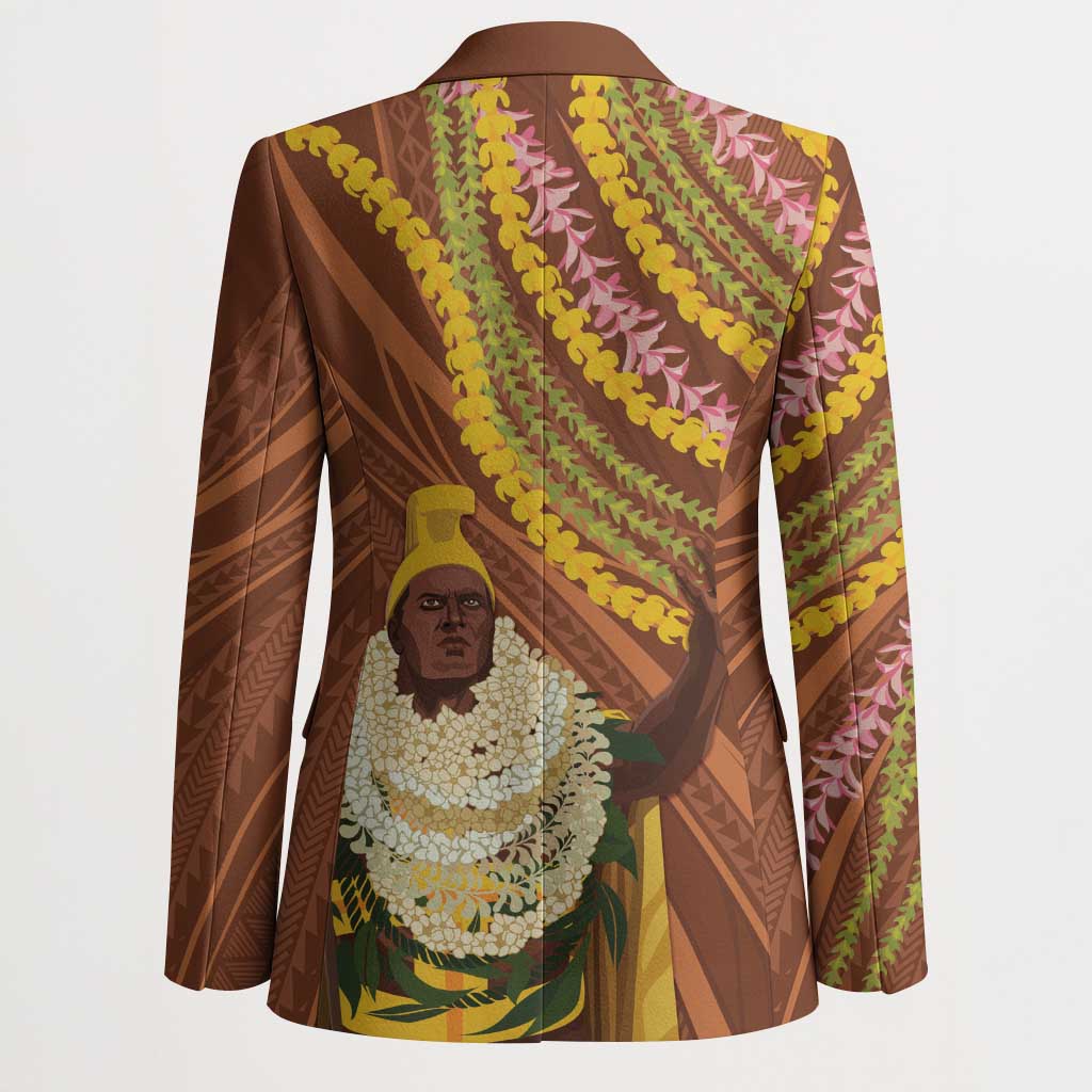Hawaii King Kamehameha Blazer Hawaiian Kakau Pattern With Leis