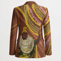 Hawaii King Kamehameha Blazer Hawaiian Kakau Pattern With Leis