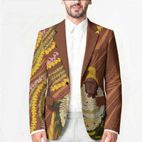 Hawaii King Kamehameha Blazer Hawaiian Kakau Pattern With Leis