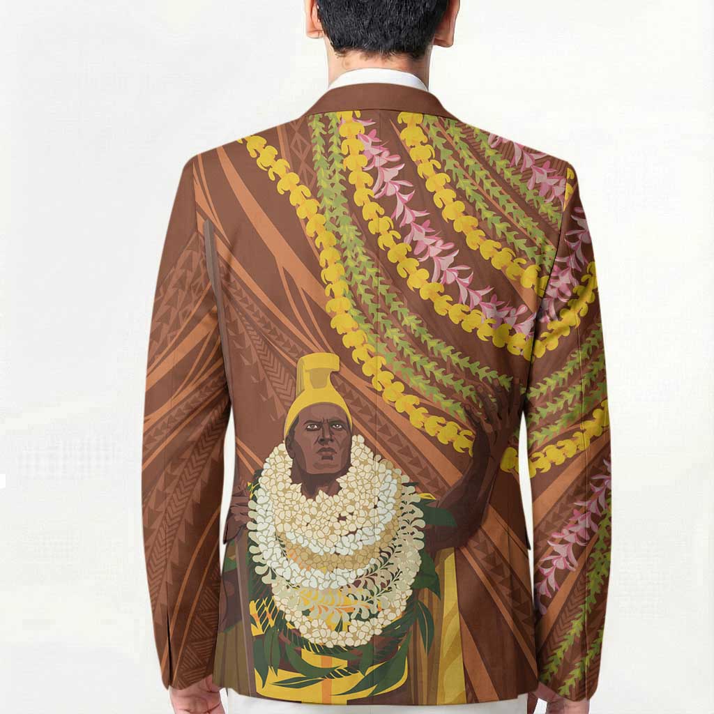 Hawaii King Kamehameha Blazer Hawaiian Kakau Pattern With Leis