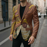 Hawaii King Kamehameha Blazer Hawaiian Kakau Pattern With Leis
