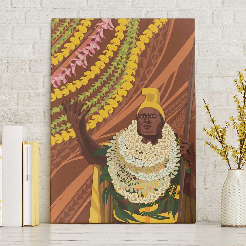 Hawaii King Kamehameha Canvas Wall Art Hawaiian Kakau Pattern With Leis
