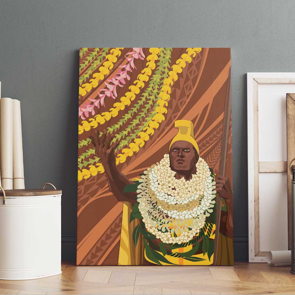 Hawaii King Kamehameha Canvas Wall Art Hawaiian Kakau Pattern With Leis