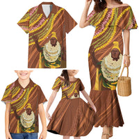 Hawaii King Kamehameha Family Matching Mermaid Dress and Hawaiian Shirt Hawaiian Kakau Pattern With Leis