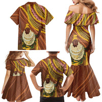 Hawaii King Kamehameha Family Matching Mermaid Dress and Hawaiian Shirt Hawaiian Kakau Pattern With Leis