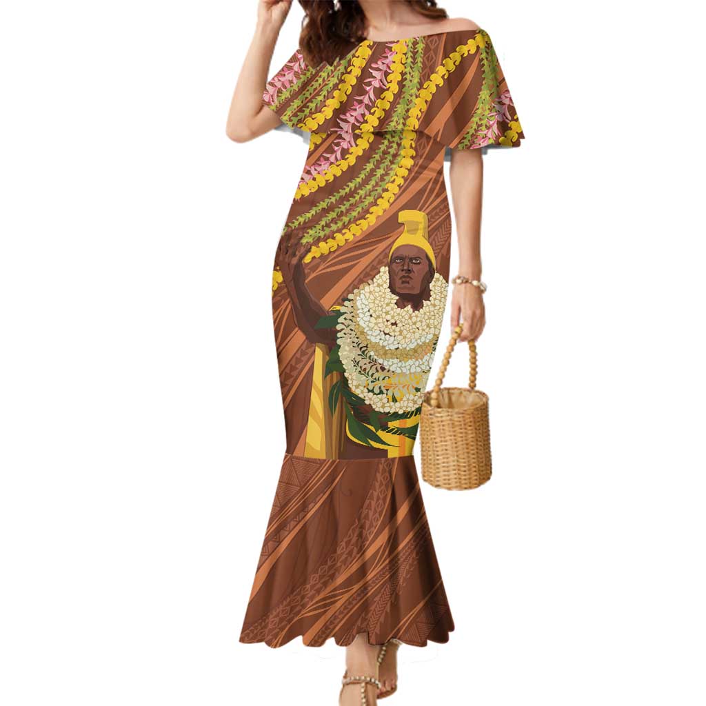 Hawaii King Kamehameha Family Matching Mermaid Dress and Hawaiian Shirt Hawaiian Kakau Pattern With Leis