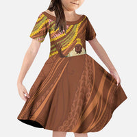 Hawaii King Kamehameha Family Matching Off Shoulder Maxi Dress and Hawaiian Shirt Hawaiian Kakau Pattern With Leis