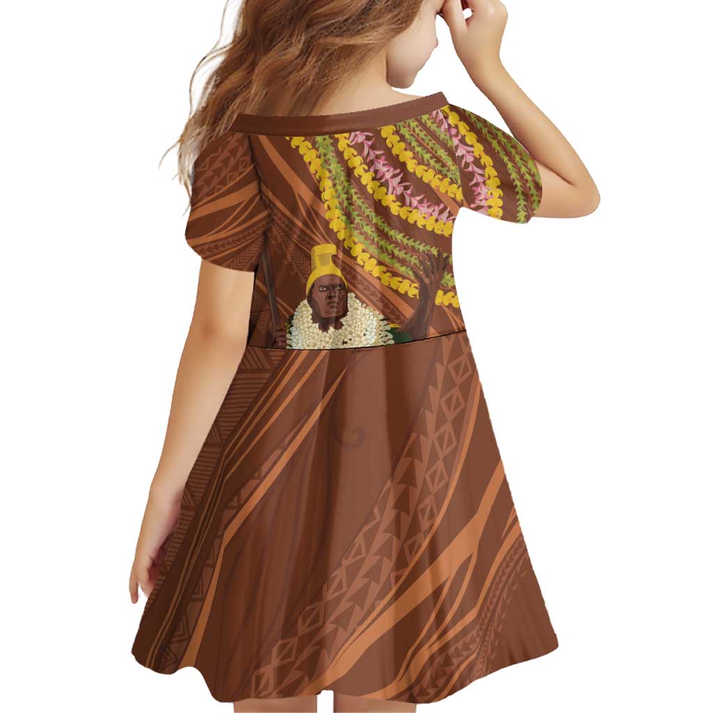 Hawaii King Kamehameha Family Matching Off Shoulder Short Dress and Hawaiian Shirt Hawaiian Kakau Pattern With Leis